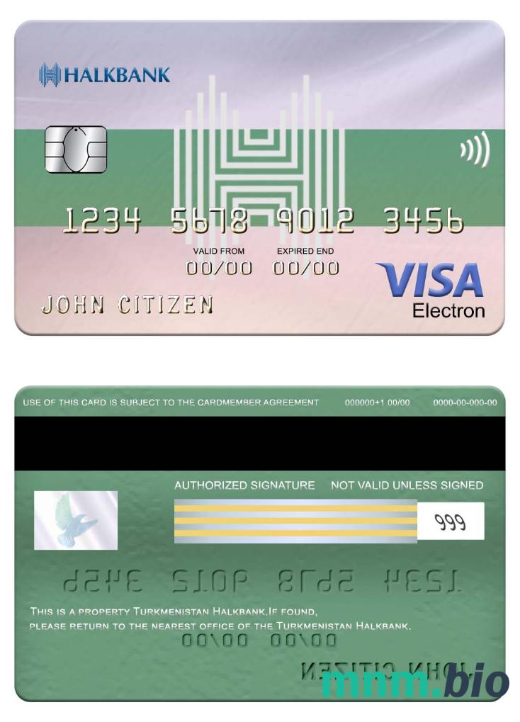 Turkmenistan Halkbank visa electron karta przykład w formacie PSD